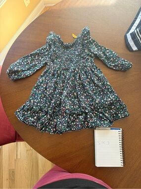 Ralph Lauren Dark Green Floral Smocked Long-Sleeve Dress